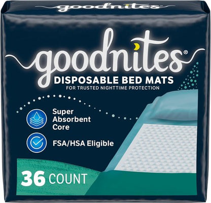 Goodnites Disposable Bed Pads - Bedwetting Protection Mats, 2.4 x 2.8 Ft, 36 Count (4 Packs of 9)