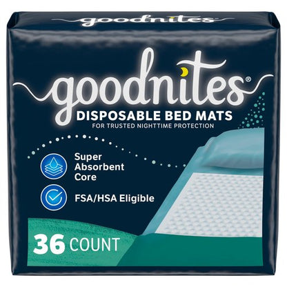 Goodnites Disposable Bed Pads/Bed Mats for Bedwetting, 2.4 x 2.8 ft, 36 Ct (4 Packs of 9)
