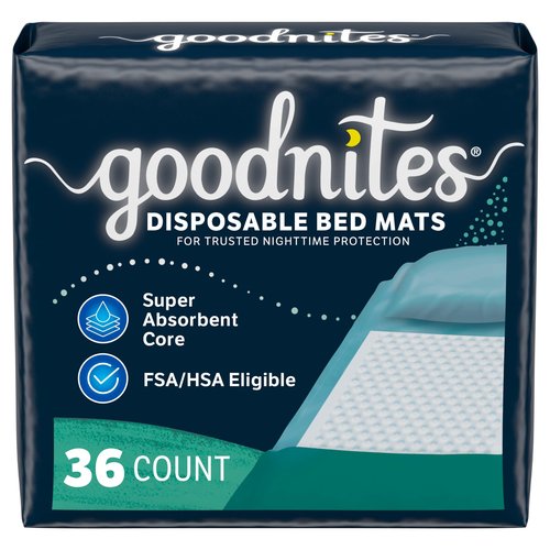 Goodnites Disposable Bed Pads/Bed Mats for Bedwetting, 2.4 x 2.8 ft, 36 Ct (4 Packs of 9)