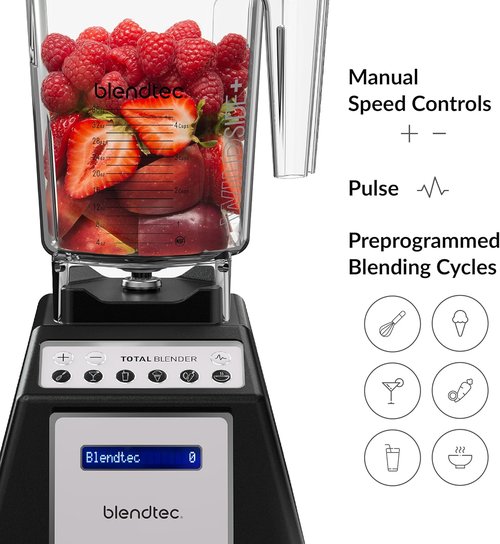 Blendtec Total Classic Original Blender - 90 oz WildSide+ Jar & 24 oz Twister Jar - Black