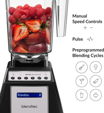Blendtec Total Classic Original Blender - 90 oz WildSide+ Jar & 24 oz Twister Jar - Black