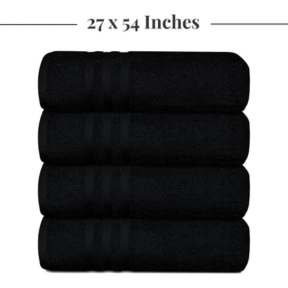 Tens Towels Pack of 4 Soft Bath Towels, 100% Cotton, 27 x 54 Inches, Lightweight & Quick-Dry, Ideal for Daily Bathroom Use, Practical & Comfortable, Black