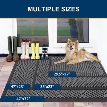 Smiry Heavy-Duty Outdoor Doormat - Non-Slip Natural Rubber, Easy Clean, 29.5x17 Inches | Grey