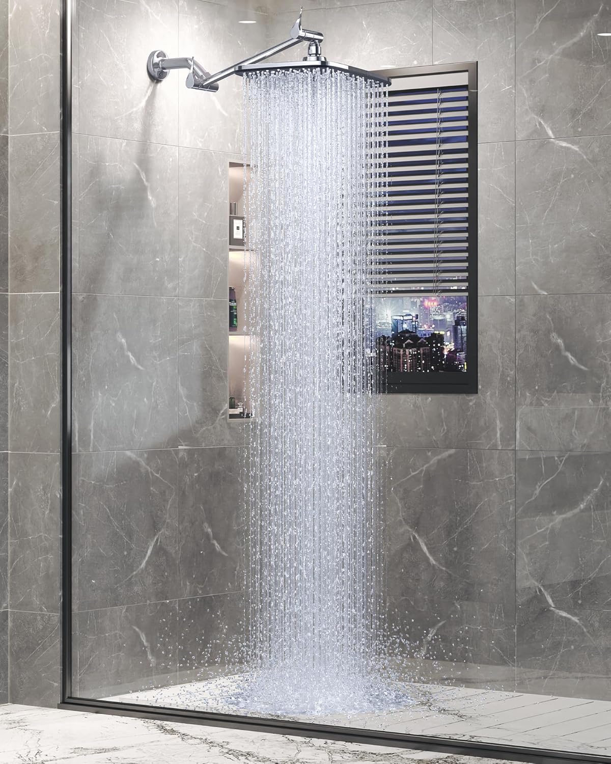 Veken Shower Head - High-Pressure Water Flow with Adjustable Settings | Sleek Shower Caddy Included