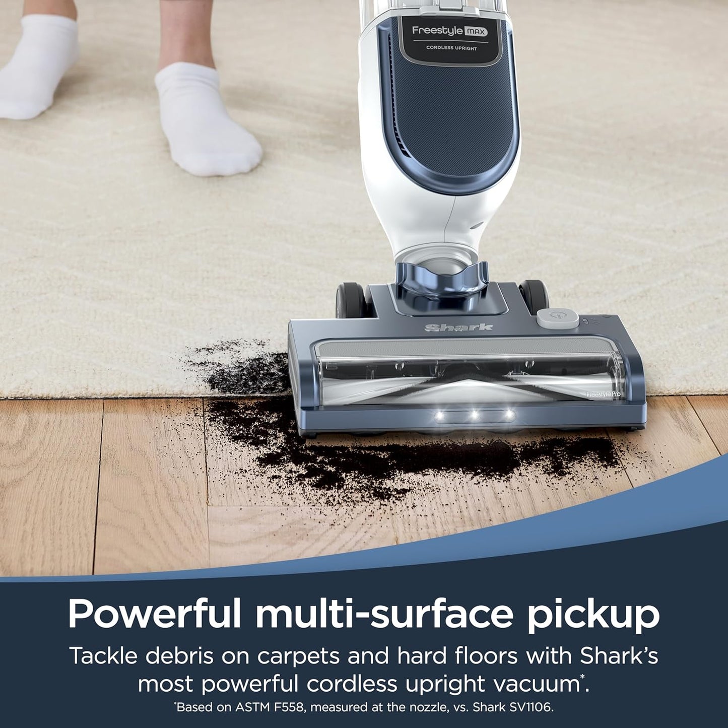 Shark Freestyle Max Cordless Upright Vacuum - Lightweight Multi-Surface Cleaner with Large Dust Cup & LED Headlights | Nordic Blue, SV2002