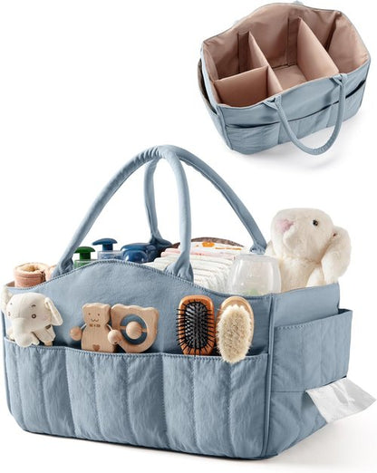Marscamd Baby Diaper Caddy - Quilted Organizer with Detachable Dividers & Wipes Pocket | Dusty Blue, 8 Pockets