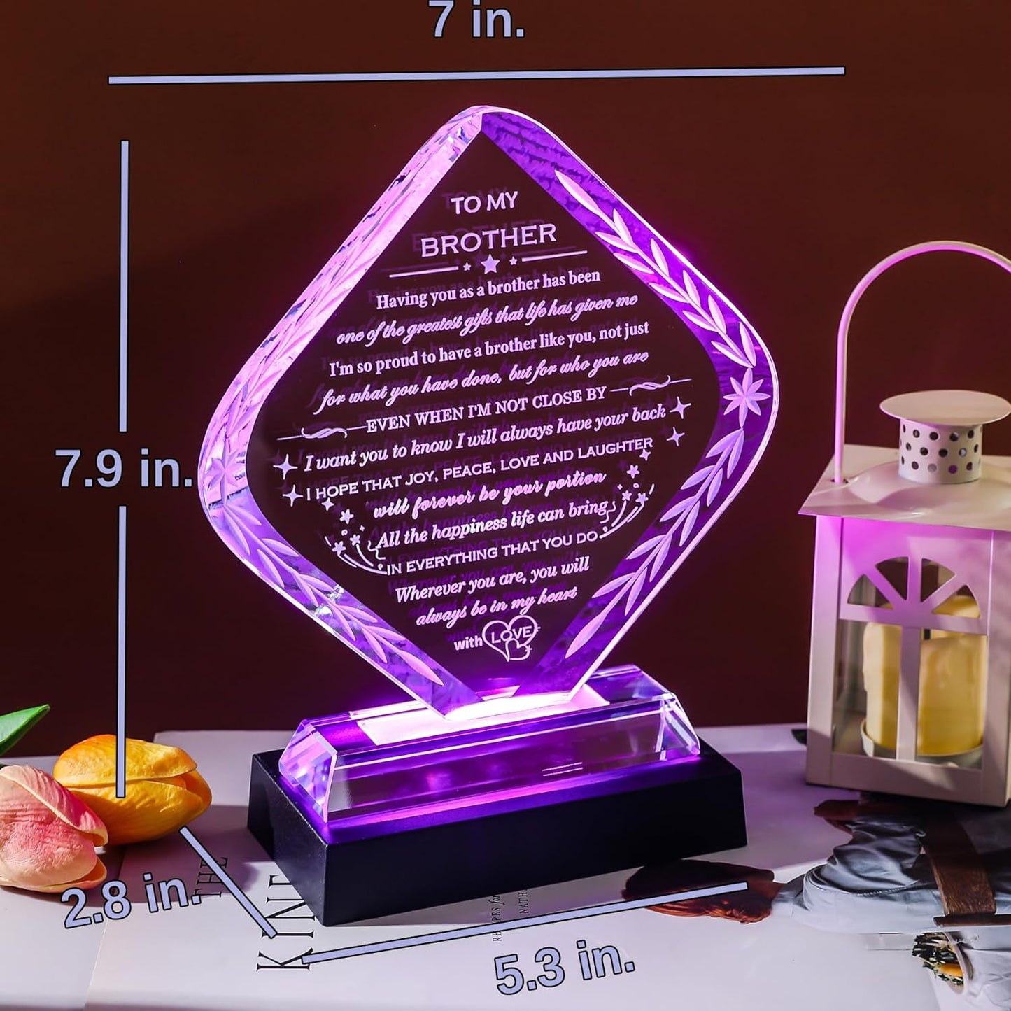 Skiennix Laser Engraved Crystal Keepsake - Meaningful Gifts for Brother | Unique Birthday & Holiday Present