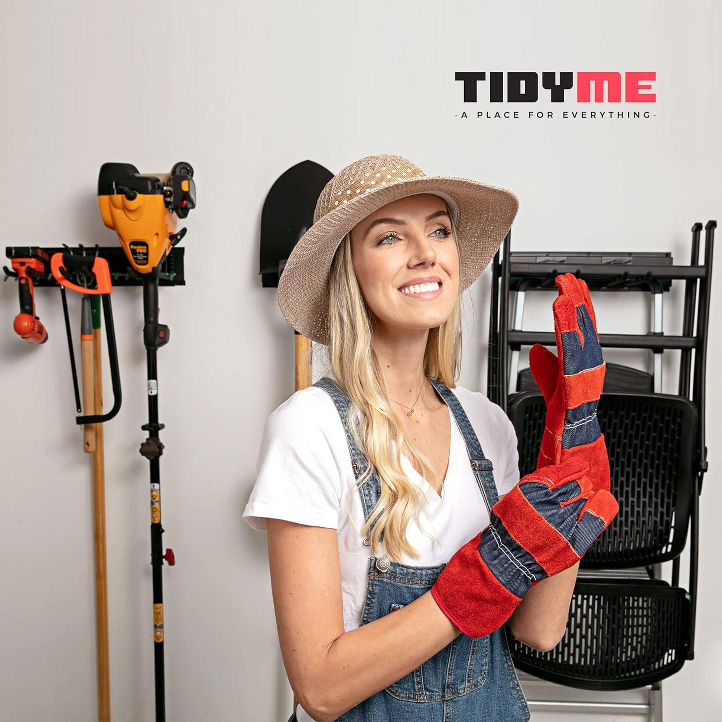 TIDYME Garage Wall Organizer - 64" Heavy-Duty Tool Storage Rack | Adjustable Double-Layer Hooks | 400 lbs Capacity