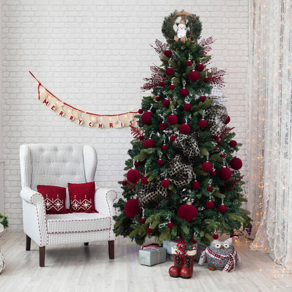 Velvet Christmas Ball Ornaments - 46-Piece Flocked Shatterproof Tree Decoration Set | Burgundy, 3 Sizes