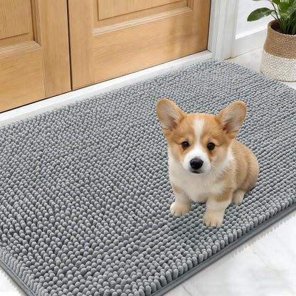 OLANLY Dog Door Mat - Absorbent Non-Slip Chenille Mat for Muddy Paws | 24x16 Inches, Quick Dry, Grey