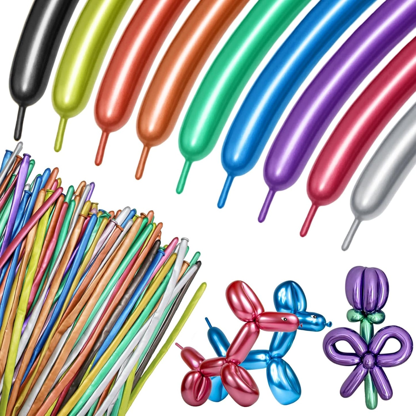 Skiennix 100Pcs Metallic Long Balloons - Thick Latex Twisting Balloons for Animal Modeling | Multi-Color