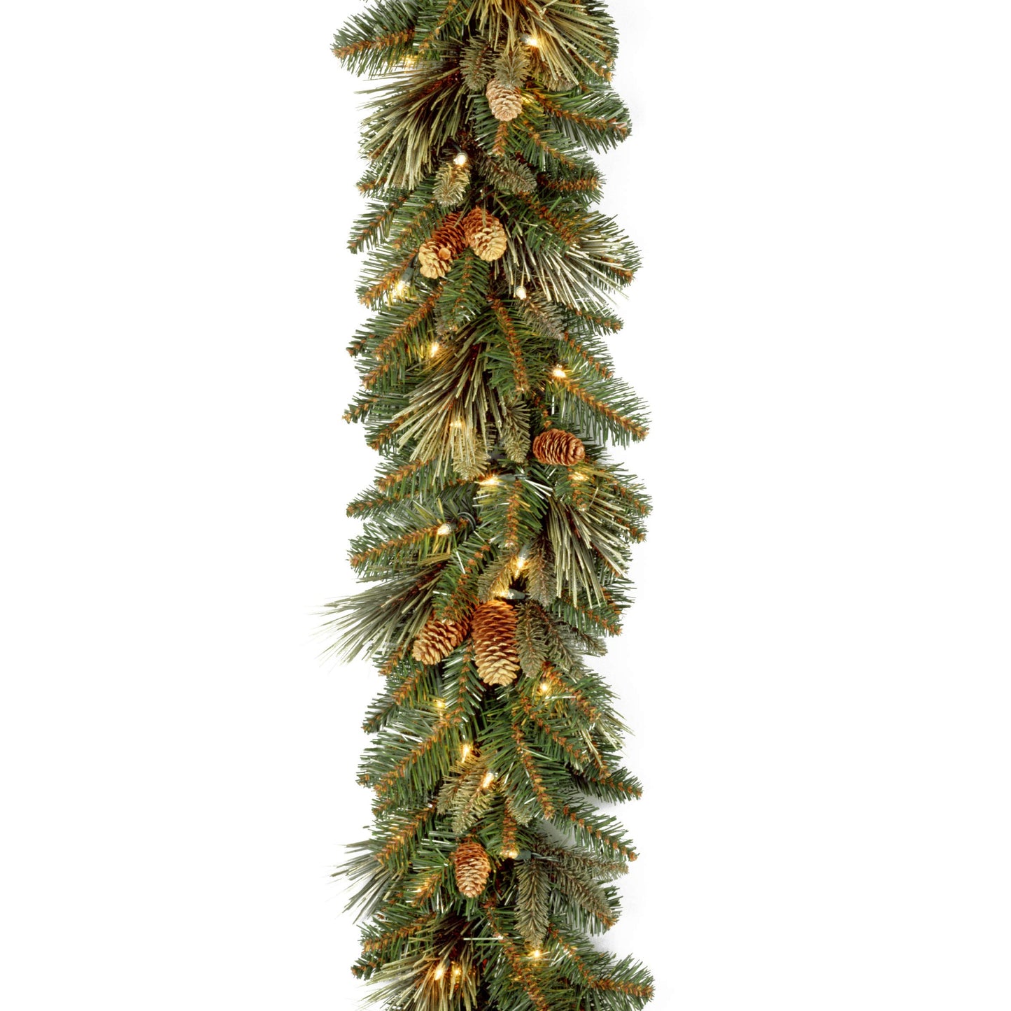 National Tree Company Pre-Lit Artificial Christmas Garland, Green, Carolina Pine, White Lights, Decorated with Pine Cones, Plug In, Christmas Collection, 9 Feet