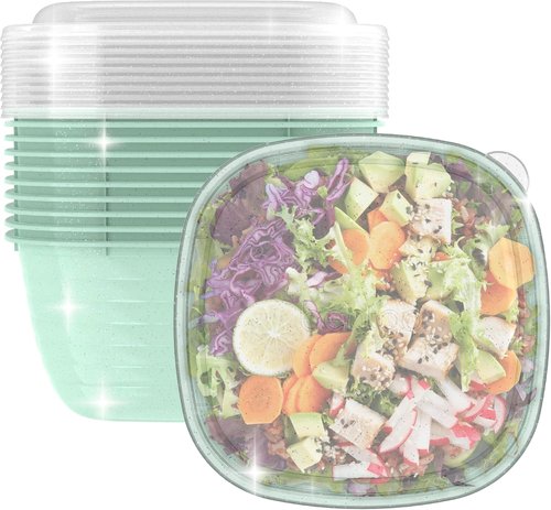 Bentgo Prep - Reusable 1-Compartment Meal Prep Bowls with Custom Fit Lids - 10 Bowls & Lids, Sage Leaf Glitter