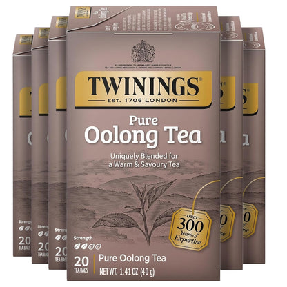 Twinings of London Oolong Tea Bags - Pure Flavor, 20 Count | Pack of 6 for Tea Lovers