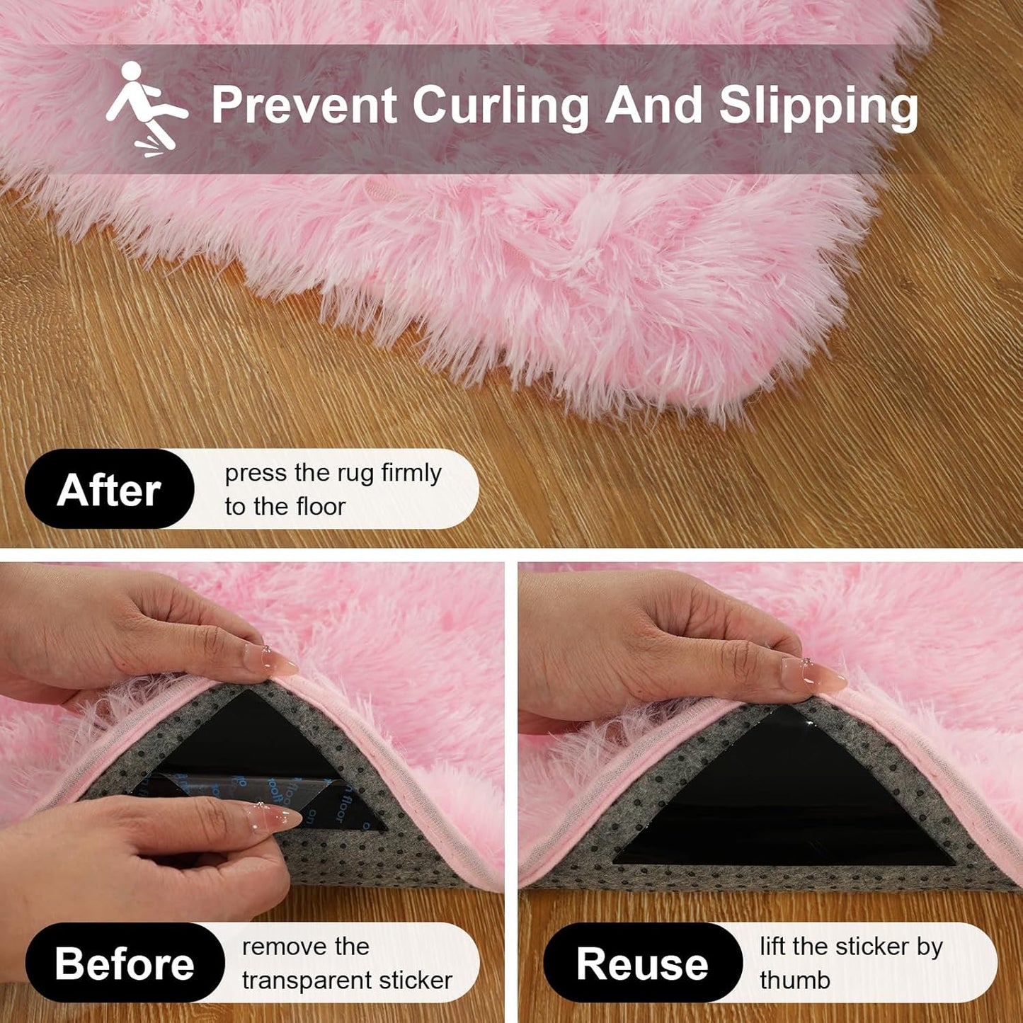 Skiennix Pink Area Rug - Fluffy 2x3 Soft Shag Carpet with Non-Slip Strips for Kids' Rooms