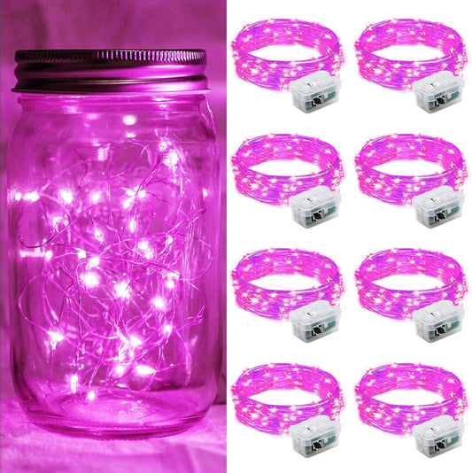 Skiennix 8-Pack Pink Fairy Lights - 7Ft 20 LED Twinkle String Lights | Battery Operated & Waterproof for Parties, Weddings, and Decor