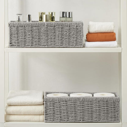 Vagusicc Wicker Storage Baskets - Stylish Grey Paper Rope Baskets with Handles | 2-Pack for Organizing