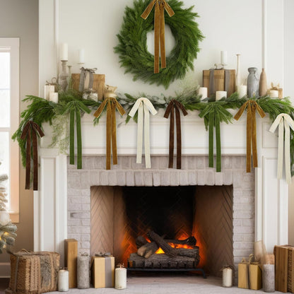 Skiennix 24 Pcs Velvet Bows - Vintage Ribbon Bows for Christmas Tree & Crafts | Brown, Khaki, Beige, Moss Green (9 x 13 Inch)