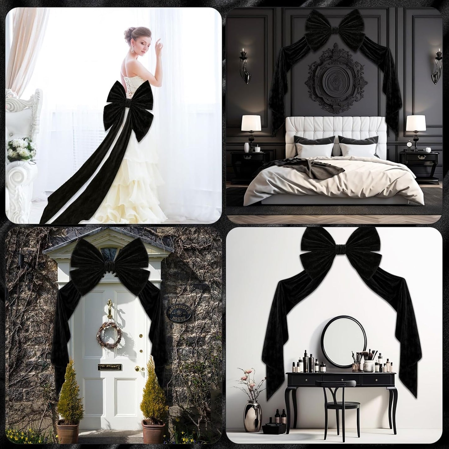 Suncalla Large Black Bows - 40 x 80 Inch Velvet Giant Bow for Wedding & Party Decorations