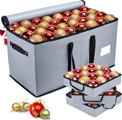 Mrrihand Ornament Storage Box - Dual Zipper Container for 128 Holiday Ornaments | 8 Trays, Grey