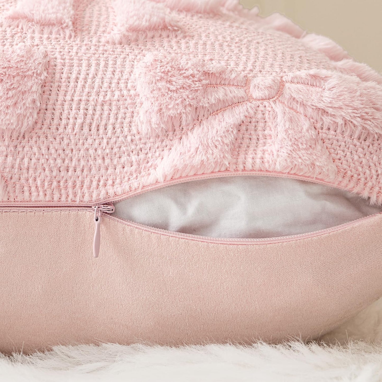MIULEE Light Pink Bow Pillow Covers - Soft Plush Decorative Set of 2 | 18x18 Inch Aesthetic Room Decor