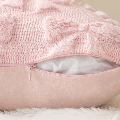 MIULEE Light Pink Bow Pillow Covers - Soft Plush Decorative Set of 2 | 18x18 Inch Aesthetic Room Decor