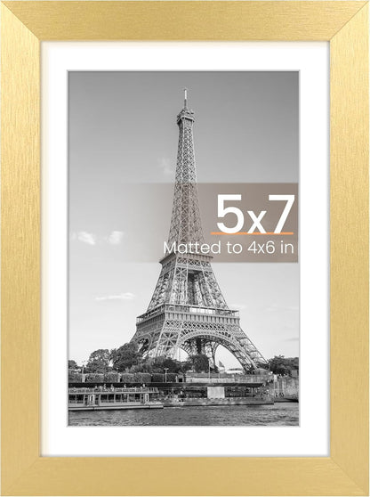 Upsimples 5x7 Picture Frame - Elegant Gold Design for 4x6 or 5x7 Photos | Wall Hanging Display, 1 Pack