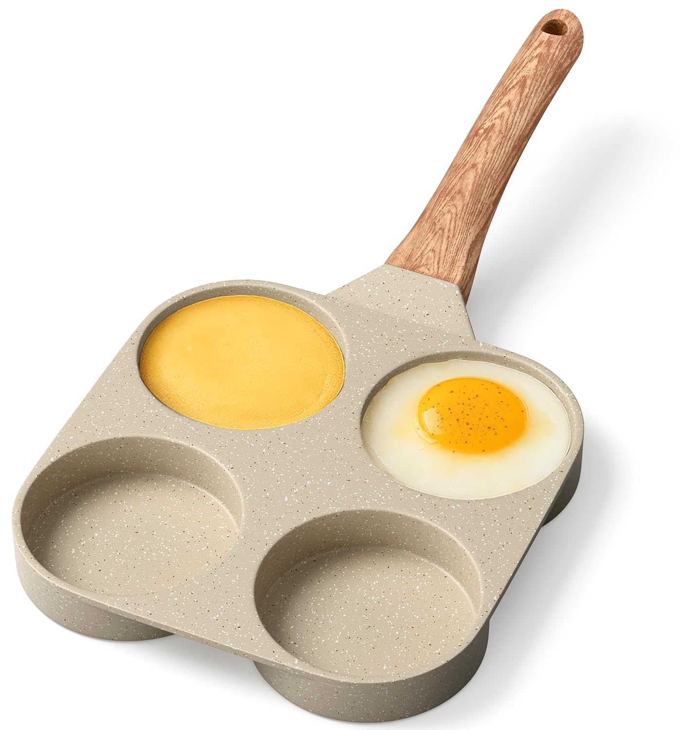 Skiennix 4-Cup Nonstick Frying Egg Pan - White Marble Design, PFOS & PFOA Free, Heat-Resistant Handle