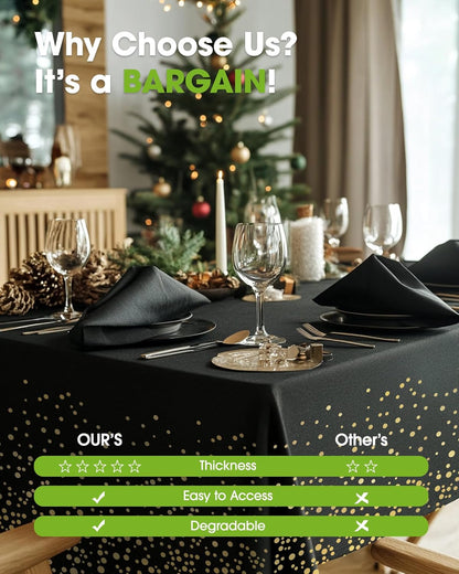 Pureegg Disposable Plastic Tablecloths - 54 x 108 Inch, Leakproof & Sturdy, Black and Gold | 8 Pack for Graduation Celebrations