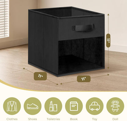 Storage Bins - 11x11 Collapsible Fabric Cubes with Clear Window & Handles | 12-Pack Black Closet Organizers