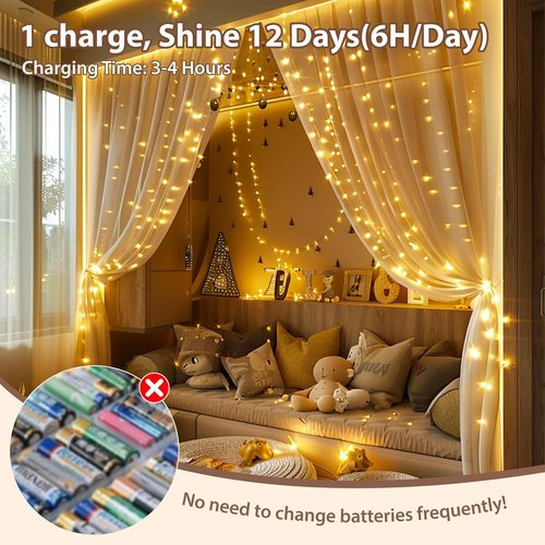 HXWEIYE Rechargeable Fairy Lights - 33ft 100LED Twinkle String Lights with Remote & Timer | Warm White Decor for Bedroom, Wedding, Party
