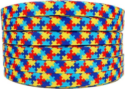 3/8" Narrow Autism Awareness Ribbon - 25 Yards Thin Grosgrain for Hair Bows & Crafts