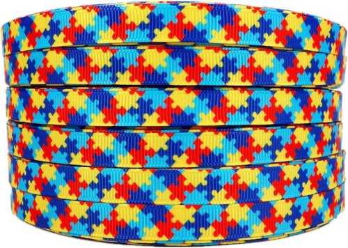 3/8" Narrow Autism Awareness Ribbon - 25 Yards Thin Grosgrain for Hair Bows & Crafts
