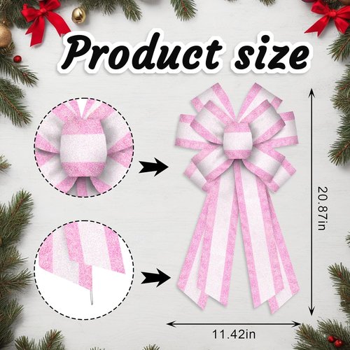 Luxury Glittery Pink & White Valentine's Day Wreath Bow - Extra Large 11.42x20.87 Inch Decor for Front Doors & Holiday Trees