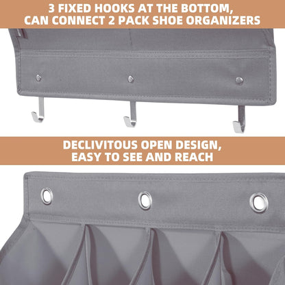 Storage Maniac Over Door Shoe Organizers - 12 Large Pockets for Closet & Dorm | Grey Hanging Rack