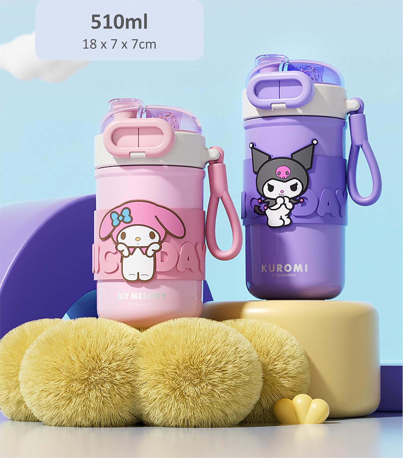 Melody Stainless Steel Insulated Water Bottle - 510ml, Pink | Spout & Straw with Carrying Loop