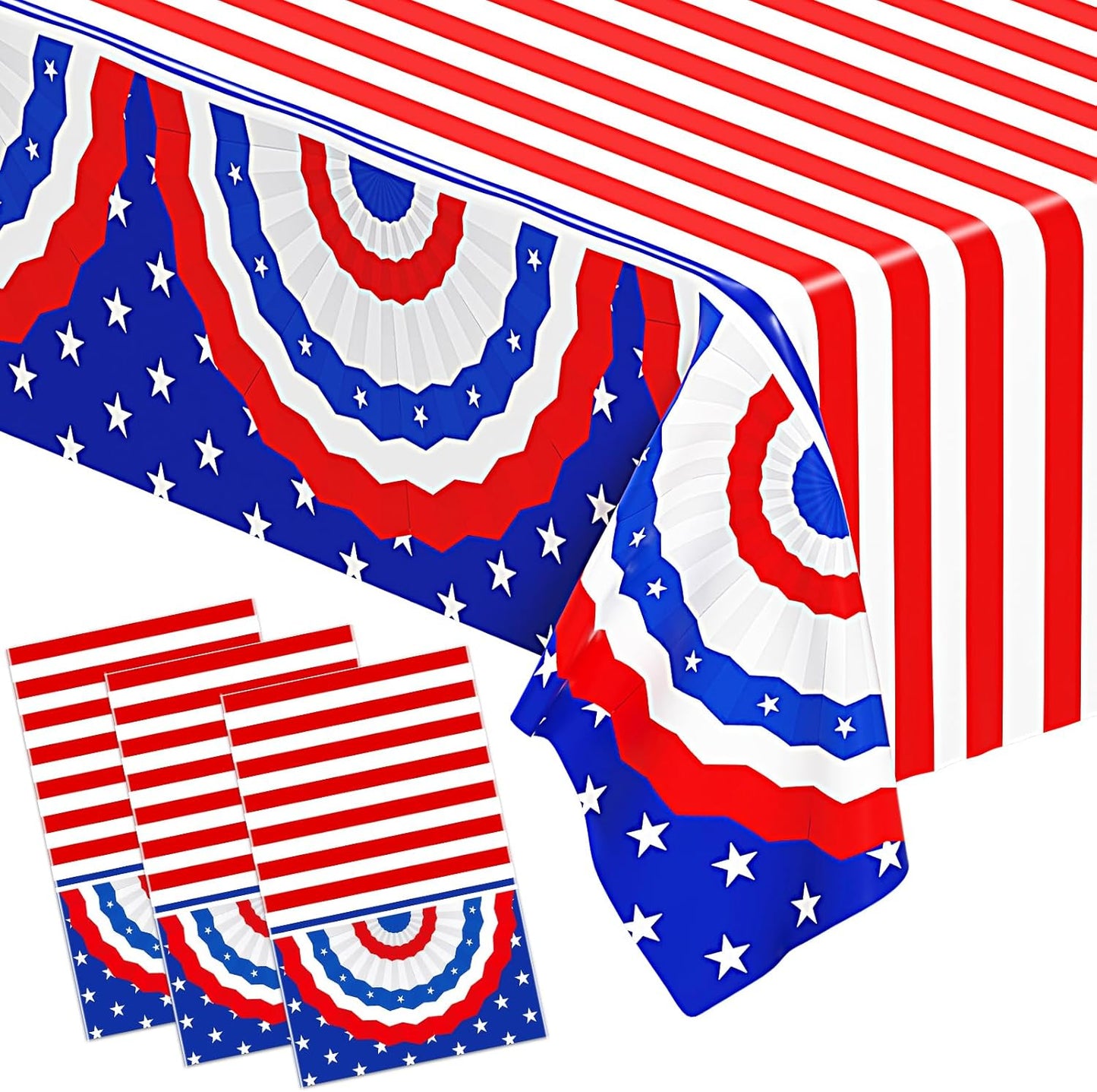 Patriotic Tablecloth by [Brand Name] - 3 Pack Disposable 4th of July Table Covers | 108in x 54in