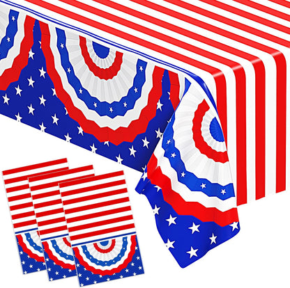 Patriotic Tablecloth by [Brand Name] - 3 Pack Disposable 4th of July Table Covers | 108in x 54in