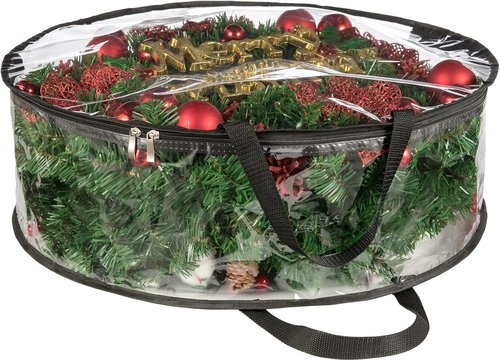 CINPIUK Clear Wreath Storage Bag - 30 Inch Heavy-Duty Christmas Wreath Protector with Handle