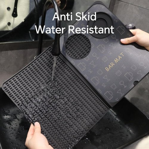 Bar Mat for Countertop，Bar Mat, Multifunctional Folding Cocktail Mat with Cutting Board, 18" X 12"(Black) Drying Mats,Bar Accessories, Bar Decorations for Home, Outdoor Bar Accessories,Travel