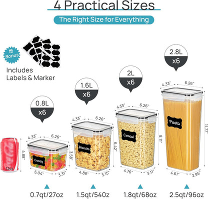 Vtopmart Airtight Food Storage Containers - 24 Pcs Plastic Canisters for Cereal, Flour & Sugar | BPA Free, Black