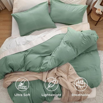 Bedsure Oversized Queen Duvet Cover Set - Extra Soft Sage Green 3-Piece Bedding, 98x98 Inches with Zipper Closure & 2 Pillow Shams