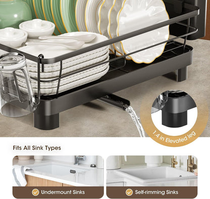 Runnatal Stainless Steel Dish Drying Rack - Large Capacity with Detachable Utensil Holder | Black