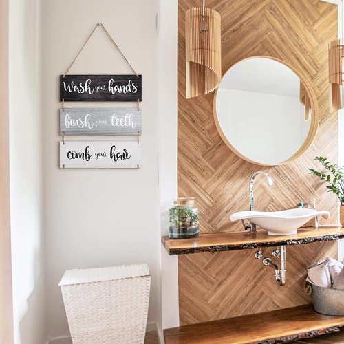 Jetec Farmhouse Bathroom Wall Decor - Funny Bath Rules Art Sign | Rustic Wooden Hanging Decor