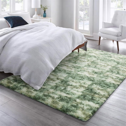 Ophanie Area Rugs - Fluffy Green and White Shag Carpet for Living Room | Soft 6x9 Plush Design