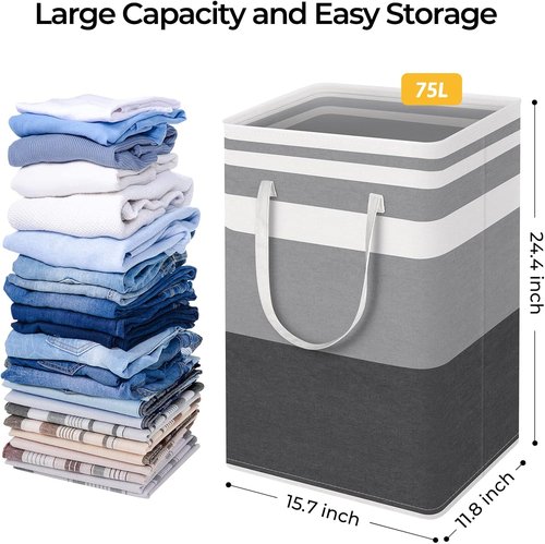 HomeHacks Large Waterproof Laundry Baskets - Collapsible Hampers with Reinforced Handles | Grey & Blue, 75L Each