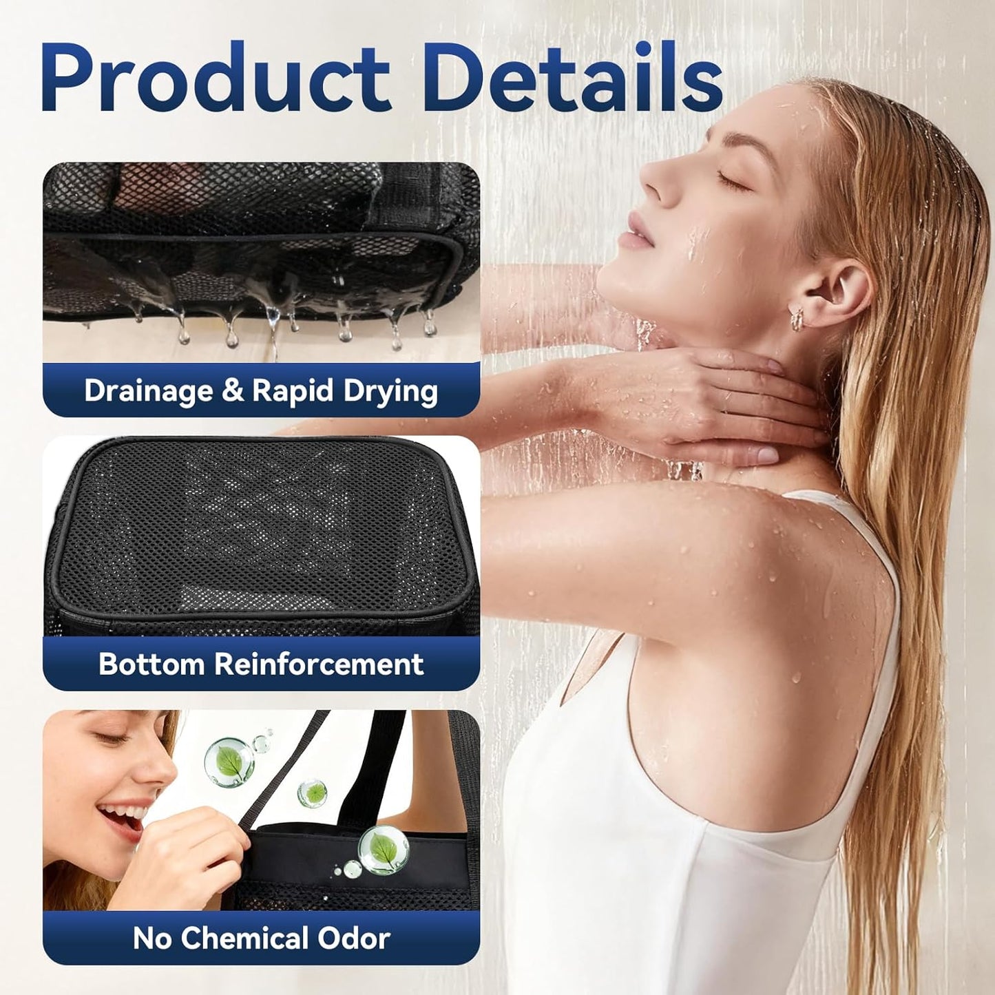 YASONIC Mesh Shower Caddy - Portable 8-Pocket Shower Bag with Double Handles | Black for Dorm & Gym Essentials