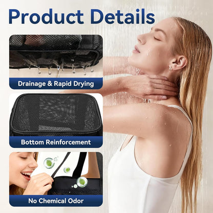 YASONIC Mesh Shower Caddy - Portable 8-Pocket Shower Bag with Double Handles | Black for Dorm & Gym Essentials