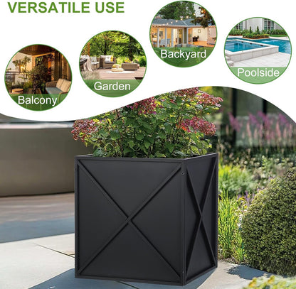 BAYN Metal Square Planter Box - Modern Heavy-Duty Design with Drainage Holes | Black, 17”x17”x18”