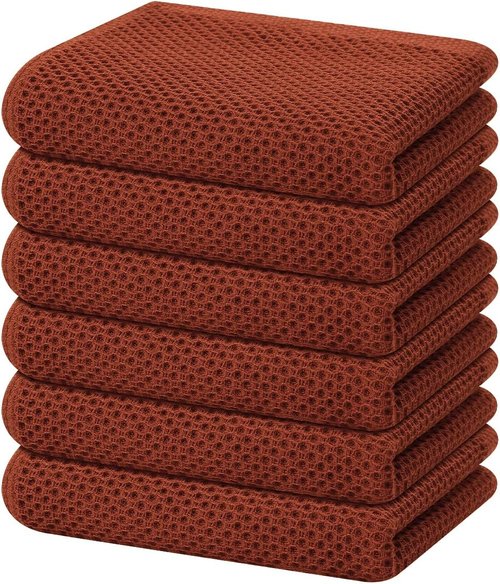 Homaxy Kitchen Dish Towels - Ultra Soft 100% Cotton Waffle Weave, Quick Drying, 13 x 28 Inches, 6-Pack, Rust